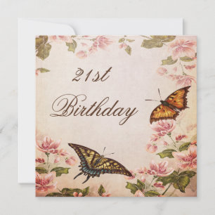 Vlinders & Vintage Amandelbloesem 21e Verjaardag Kaart