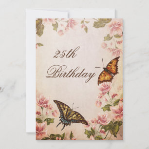 Vlinders & Vintage Amandelbloesem 25e Verjaardag Kaart