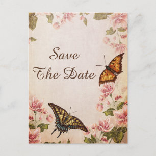 Vlinders & Vintage Amandelbloesem Save The Date Aankondigingskaart
