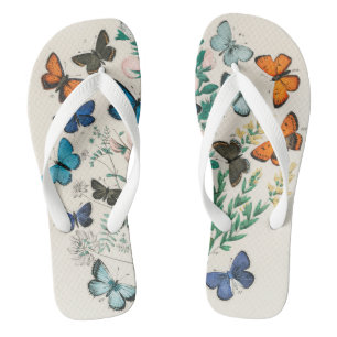 Vlinders, vintage illustratie teenslippers