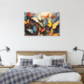 Vlinders vliegt tussen levendige Natuur schilderij Canvas Afdruk (Insitu (Slaapkamer))