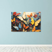 Vlinders vliegt tussen levendige Natuur schilderij Canvas Afdruk (Insitu (Houten vloer))