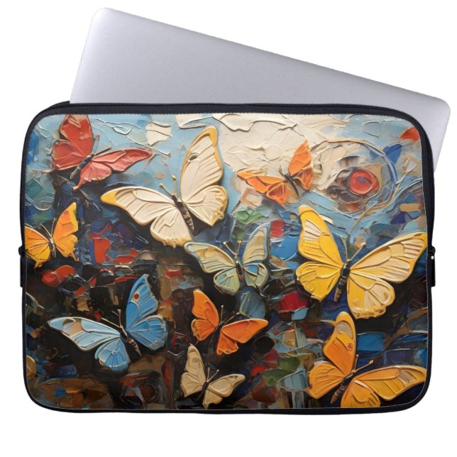 Vlinders vliegt tussen levendige Natuur schilderij Laptop Sleeve (Voorkant)