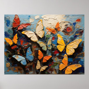 Vlinders vliegt tussen levendige Natuur schilderij Poster