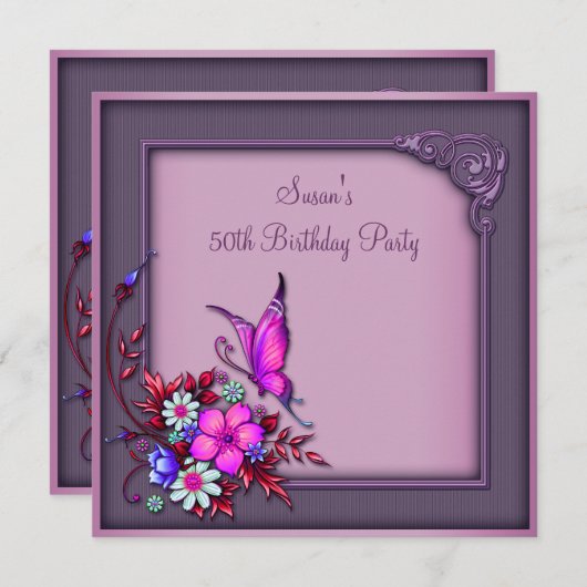 Vlinders Vlinders 50ste Verjaardagsfeest Kaart (Voorkant / Achterkant)