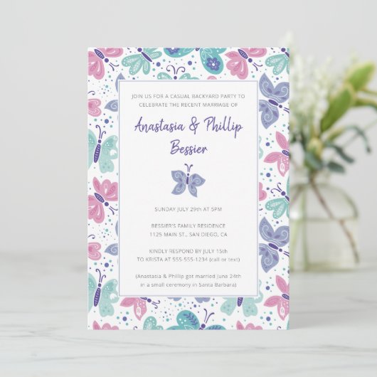 Vlinders Vluchten Trouwreceptie Feest Kaart (Staand voorkant)