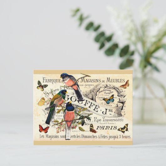  Vlinders & Vogels op Franse advertentie, Bericht Briefkaart (Staand voorkant)