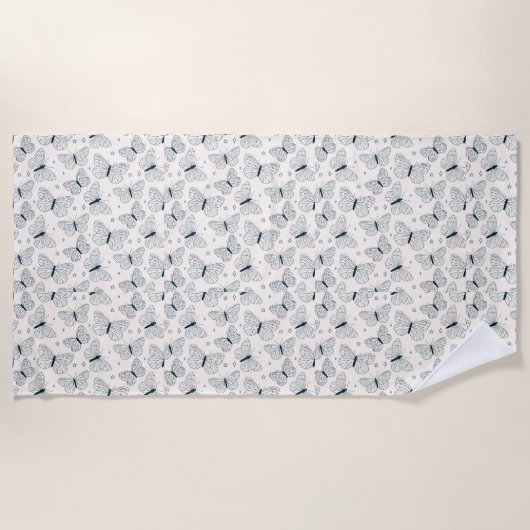 Vlinders voor haar groene en witte Strandlaken (Voorkant)