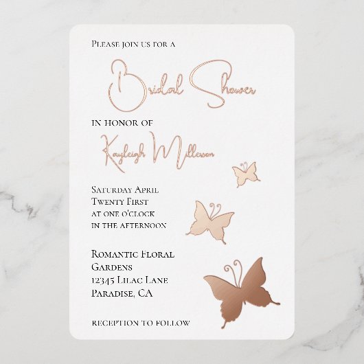 Vlinders Vrijgezellenfeest Folie Uitnodiging (Voorkant)