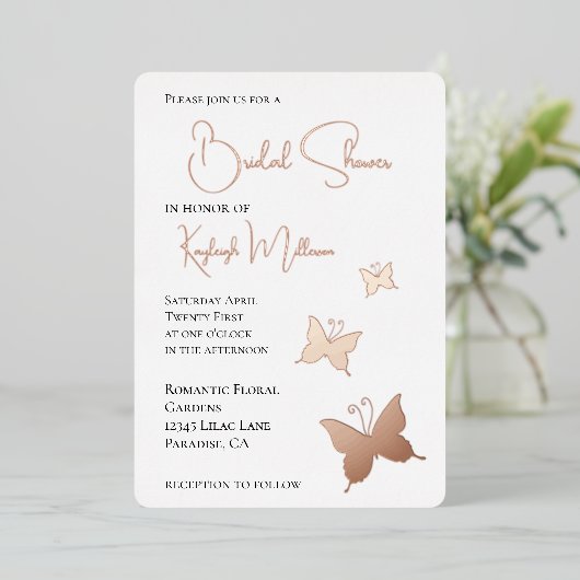 Vlinders Vrijgezellenfeest Folie Uitnodiging (Staand Voorkant)