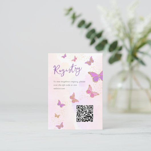 Vlinders Vrijgezellenfeest Register QR Code Informatiekaartje (Staand voorkant)