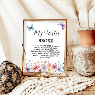 Vlinders water brak Baby shower Spel teken Poster