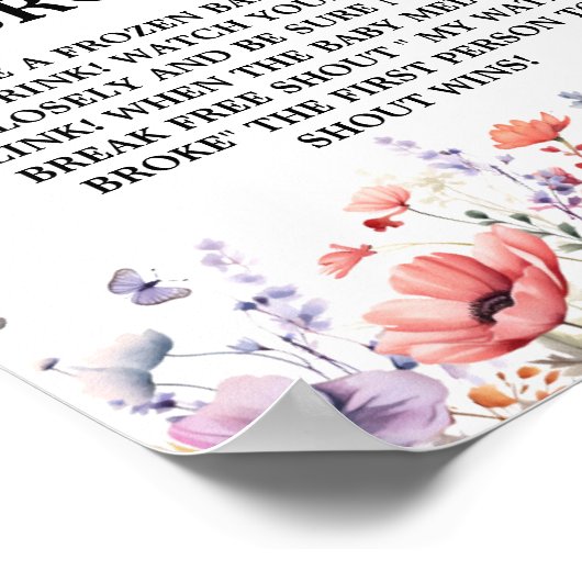 Vlinders water brak Baby Shower spelbord Poster (Hoek)