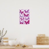 Vlinders Watercolor Magenta Roze Poster (Keuken)