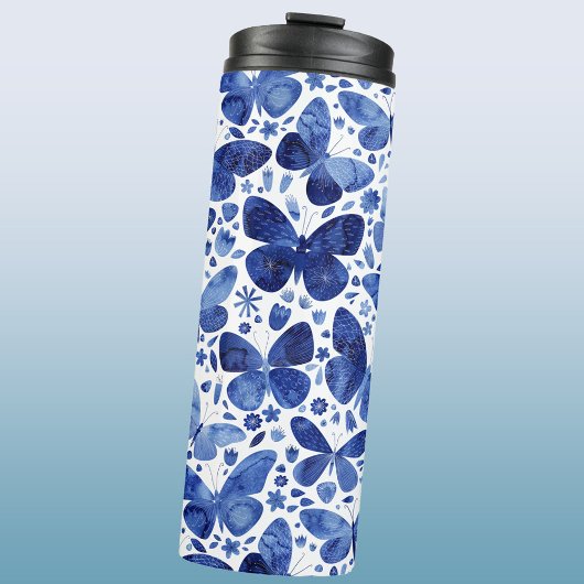 Vlinders Waterverf Blauw Thermosbeker