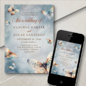 Vlinders Waterverf Blauwgroen Terracotta Wedding I Kaart