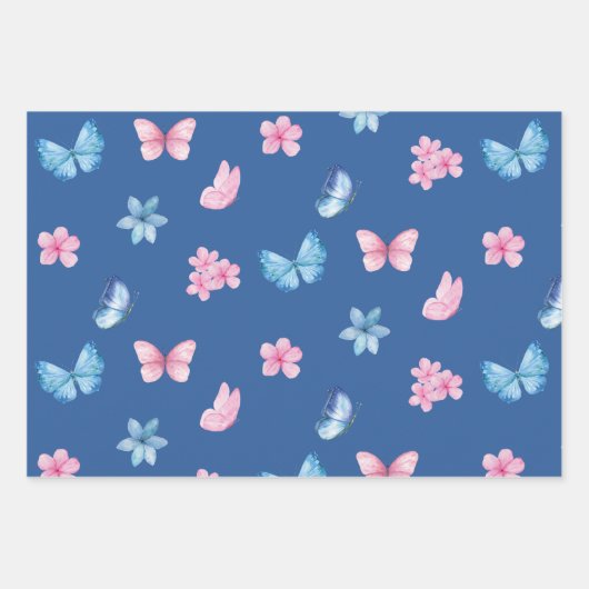 Vlinders Waterverf Blue Wrapping Paper (Voorkant 2)