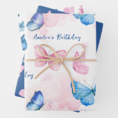 Vlinders Waterverf Blue Wrapping Paper (In situ)