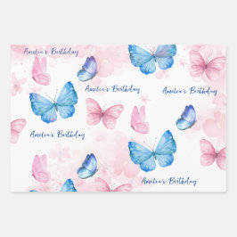 Vlinders Waterverf Blue Wrapping Paper