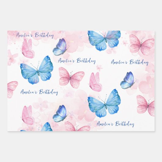 Vlinders Waterverf Blue Wrapping Paper (Voorkant)
