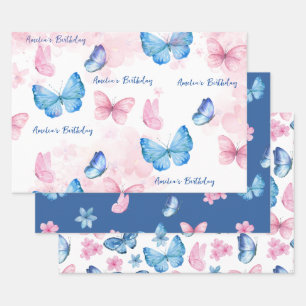Vlinders Waterverf Blue Wrapping Paper