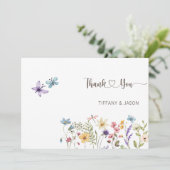 Vlinders Waterverf Floral 1 foto bruiloft Bedankkaart (Staand voorkant)