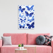 Vlinders Waterverf Indigo Blauwe Canvasprint Canvas Afdruk (Insitu (Woonkamer))