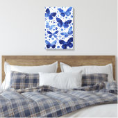 Vlinders Waterverf Indigo Blauwe Canvasprint Canvas Afdruk (Insitu (Slaapkamer))