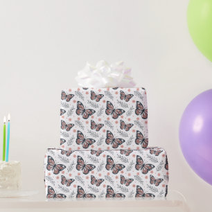 Vlinders Waterverf Koraal Roze Cadeaupapier