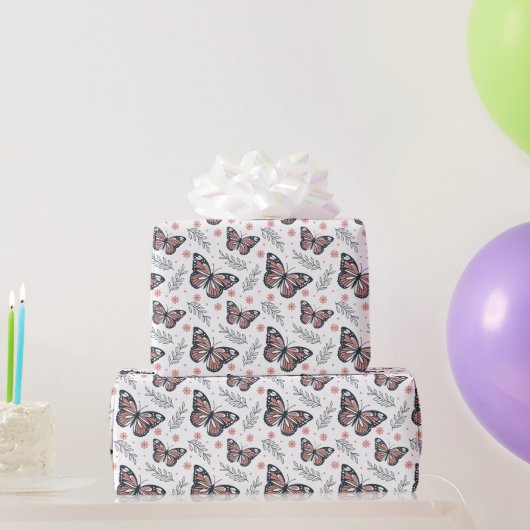Vlinders Waterverf Koraal Roze Cadeaupapier (Feestgeschenken)