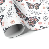 Vlinders Waterverf Koraal Roze Cadeaupapier (Rol Hoek)