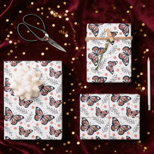 Vlinders Waterverf Koraal Roze Inpakpapier Vel