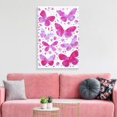 Vlinders Waterverf Magenta Roze Canvasprint Canvas Afdruk (Insitu (Woonkamer))