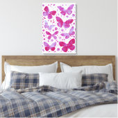 Vlinders Waterverf Magenta Roze Canvasprint Canvas Afdruk (Insitu (Slaapkamer))