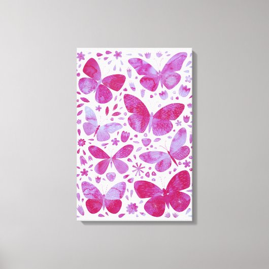 Vlinders Waterverf Magenta Roze Canvasprint Canvas Afdruk (Voorkant)