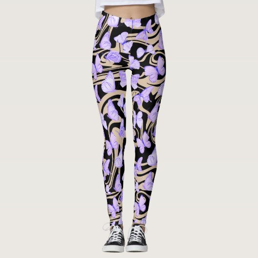 Vlinders Waterverf paarse Leggings (Voorkant)