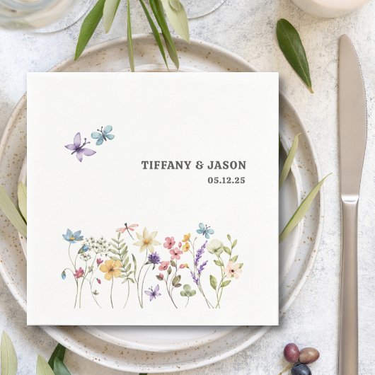Vlinders Waterverf Wildflower Bloemen Bruiloft Servet