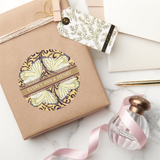 Vlinders Wervelen Geel Beige Groene Aarde Tonen Ronde Sticker (Geschenken)