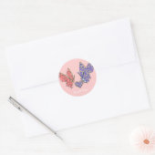 Vlinders wervelen roze & blauw ronde sticker (Envelop)
