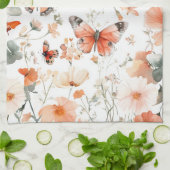 Vlinders Wilde Bloemen Aquarel Elegant  Theedoek (Gevouwen)
