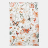 Vlinders Wilde Bloemen Aquarel Elegant  Theedoek (Verticaal)