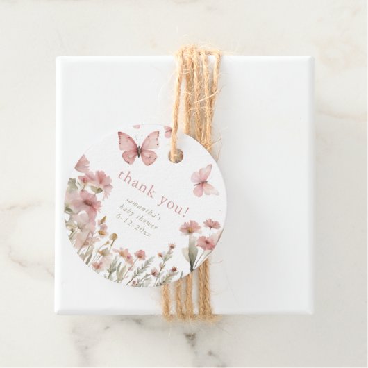 Vlinders wilde bloemen voorjaar baby shower bloeme bedankjes labels (In situ)