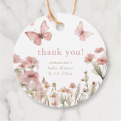 Vlinders wilde bloemen voorjaar baby shower bloeme bedankjes labels (Voorkant)