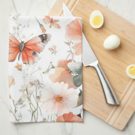 Vlinders Wilde Bloemen Waterverf Elegant  Theedoek