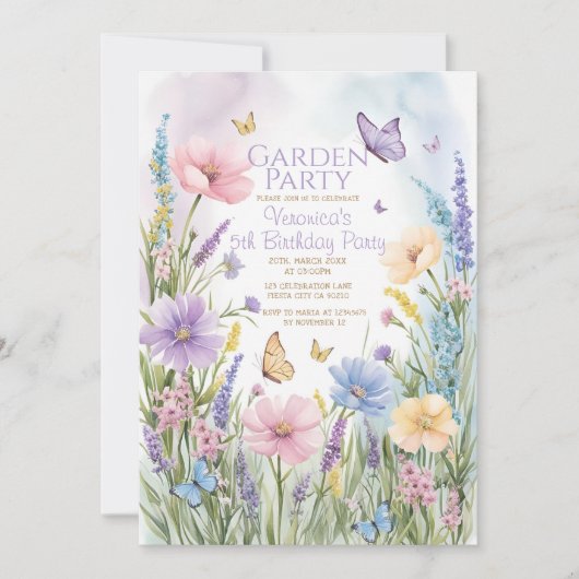 Vlinders Wildflower Garden Party Verjaardag Kaart (Voorkant)