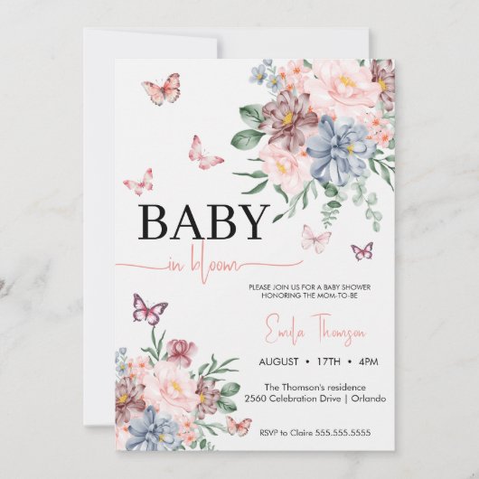 Vlinders Wildflower Meisje baby shower Kaart (Voorkant)