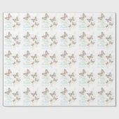 Vlinders wit blauwgroen trouwnamen cadeaupapier (Vlak)