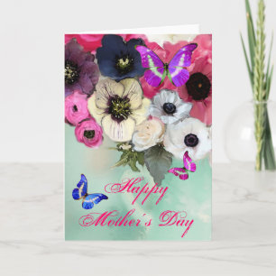 VLINDERS, WITTE ROZE ROZEN EN ANEMOONBLOEMEN KAART