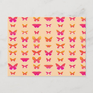 Vlinders, zacht oranje, koraalroze, goud briefkaart