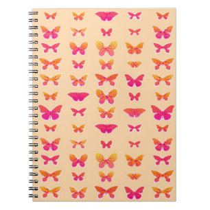 Vlinders, zacht oranje, koraalroze, goud notitieboek